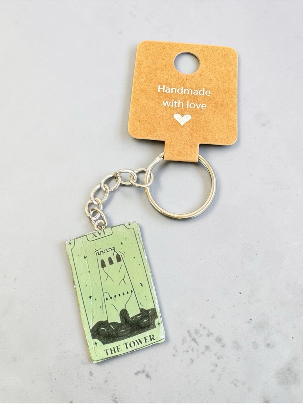 Handmade Green The Tower Tarot Card Keychain